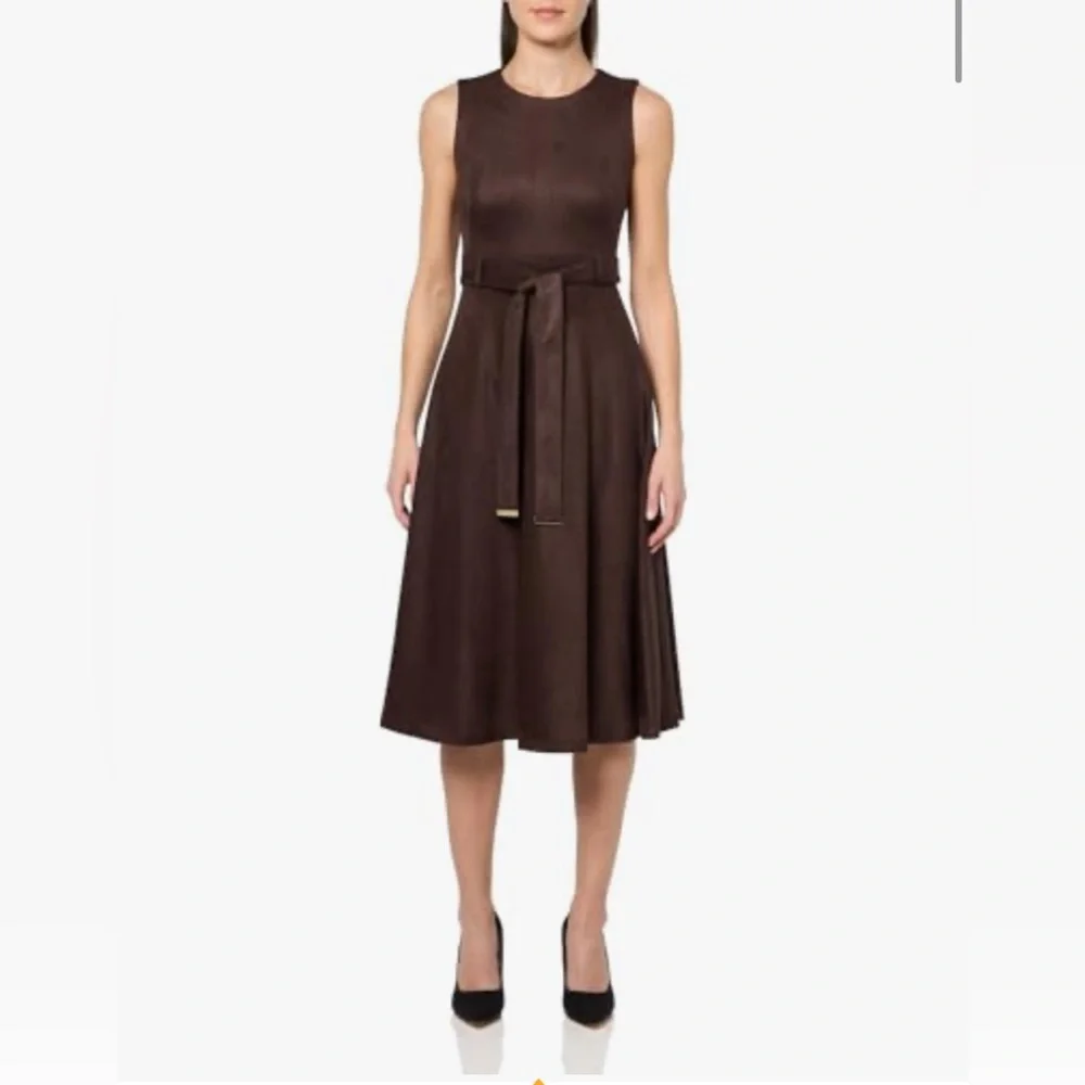 Brand New Calvin Klein Women's Slvless Chocolate Suede Aline Dress - Picture 1 of 15